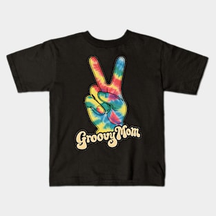 "Groovy Mom Peace Sign Hand Tie-Dye" - Retro Cute Hipster Kids T-Shirt